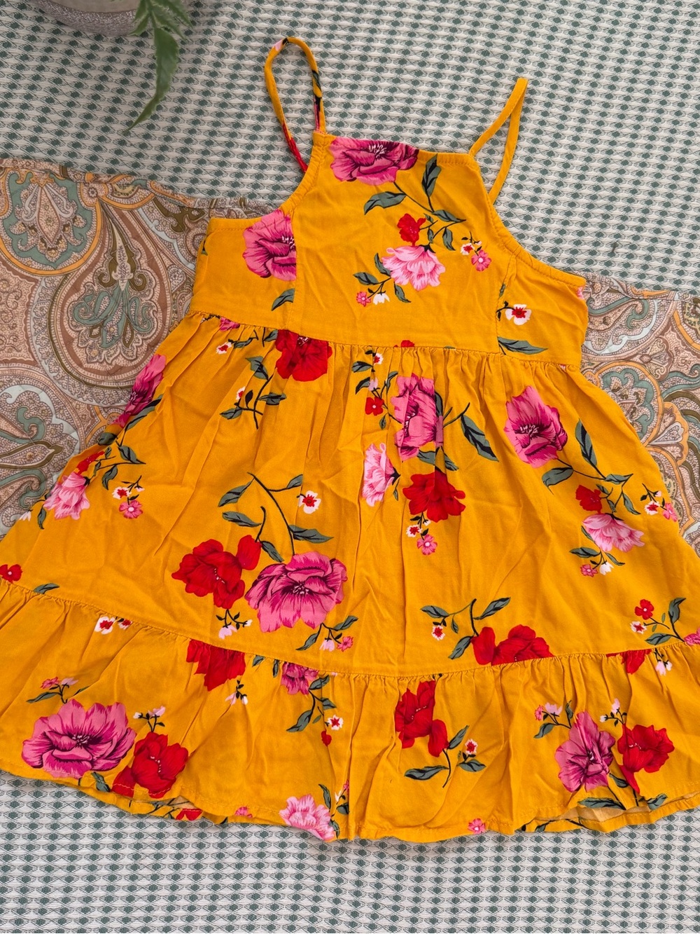 Old Navy Yellow Floral Spaghetti-Strap Sundress for Girls 5T Rayon Fall Floral